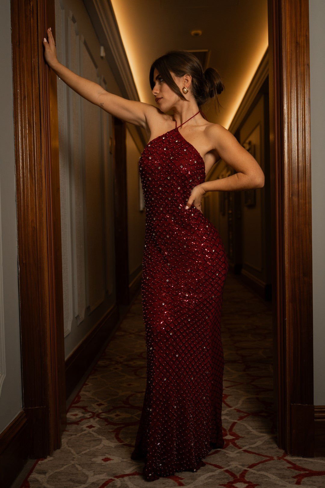 Vestido Comprido Pérolas Bordeaux