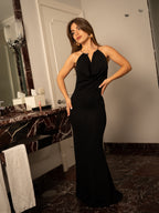Vestido Comprido Preto c/gargantilha dourada