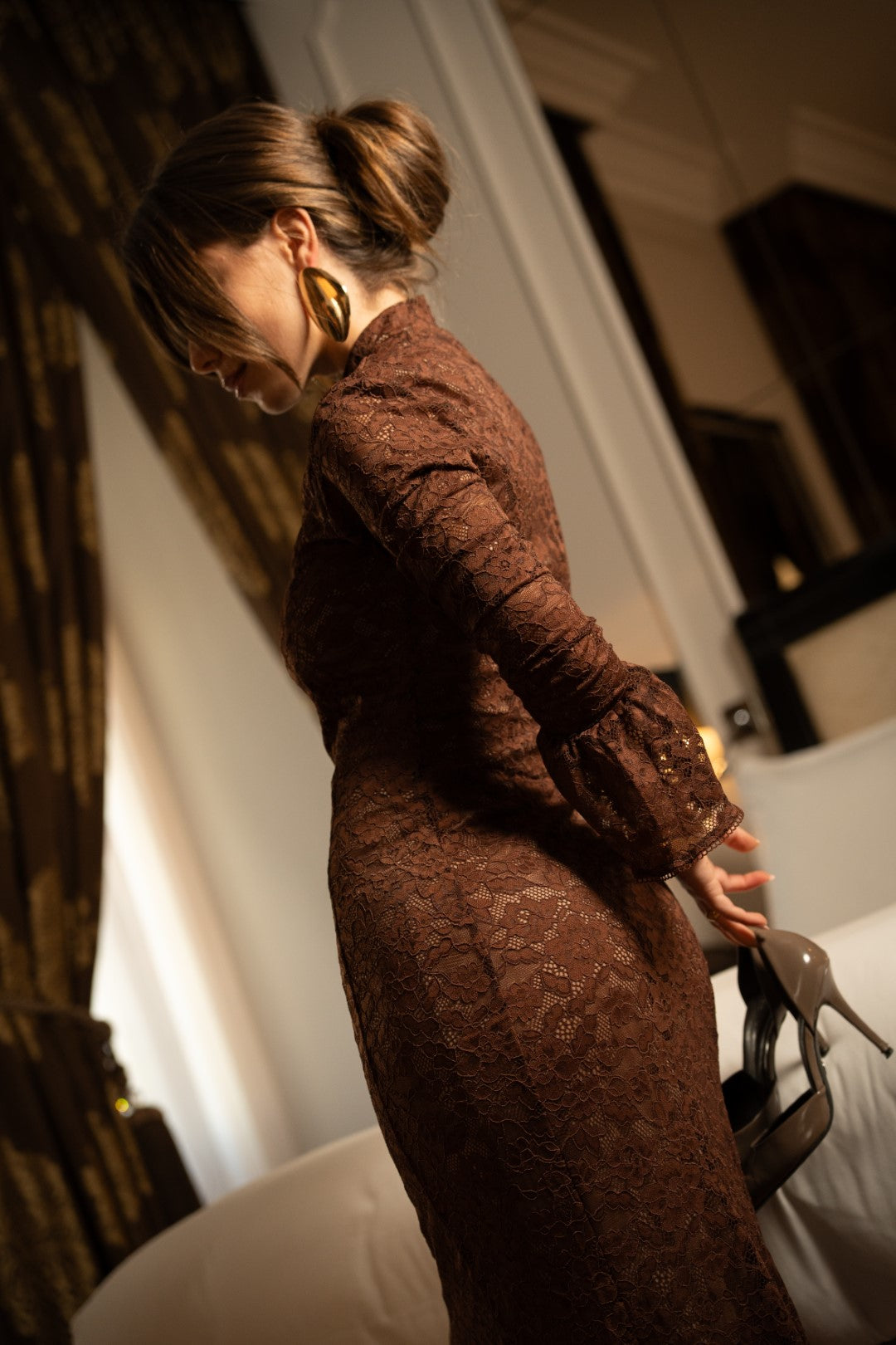 Brown Lace Midi Dress