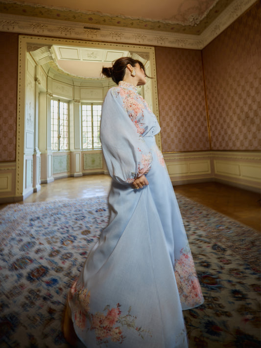 Conjunto Blusa e Saia Flores Azul