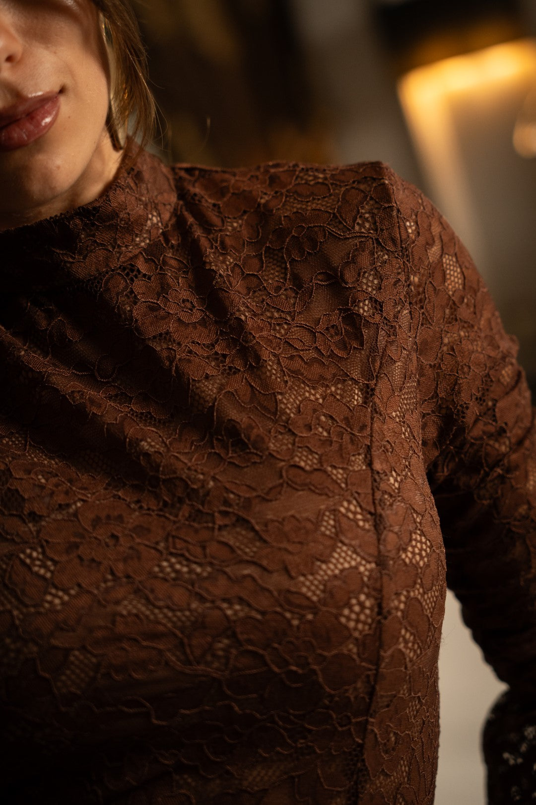 Brown Lace Midi Dress