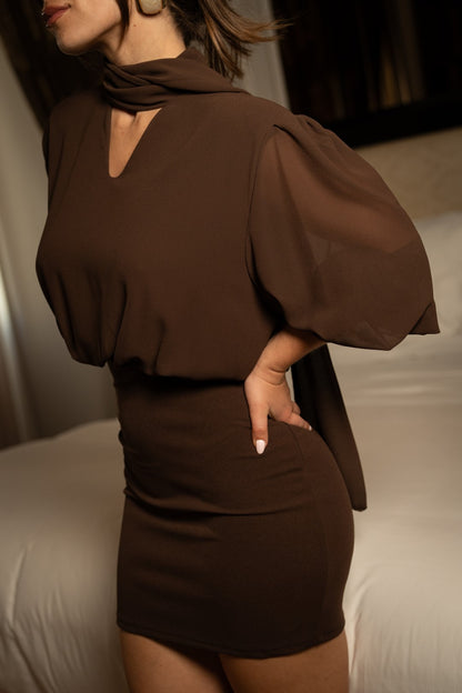 Brown Draped Back Dress