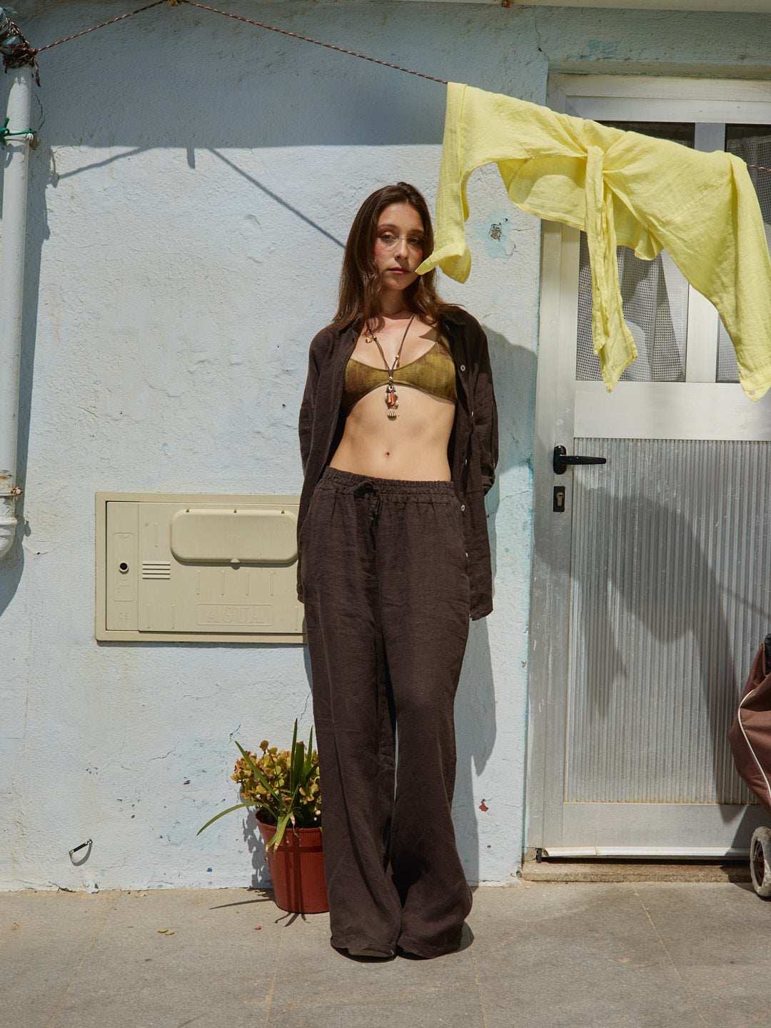 Conjunto Camisa Linho Castanho