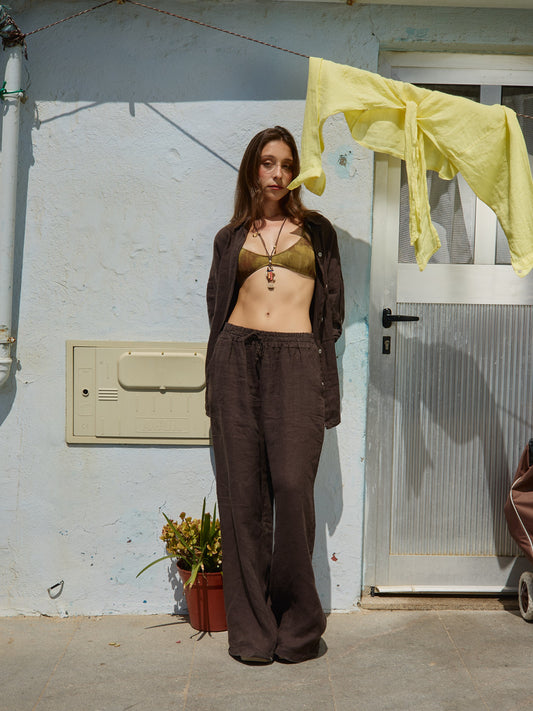 Conjunto Camisa Linho Castanho