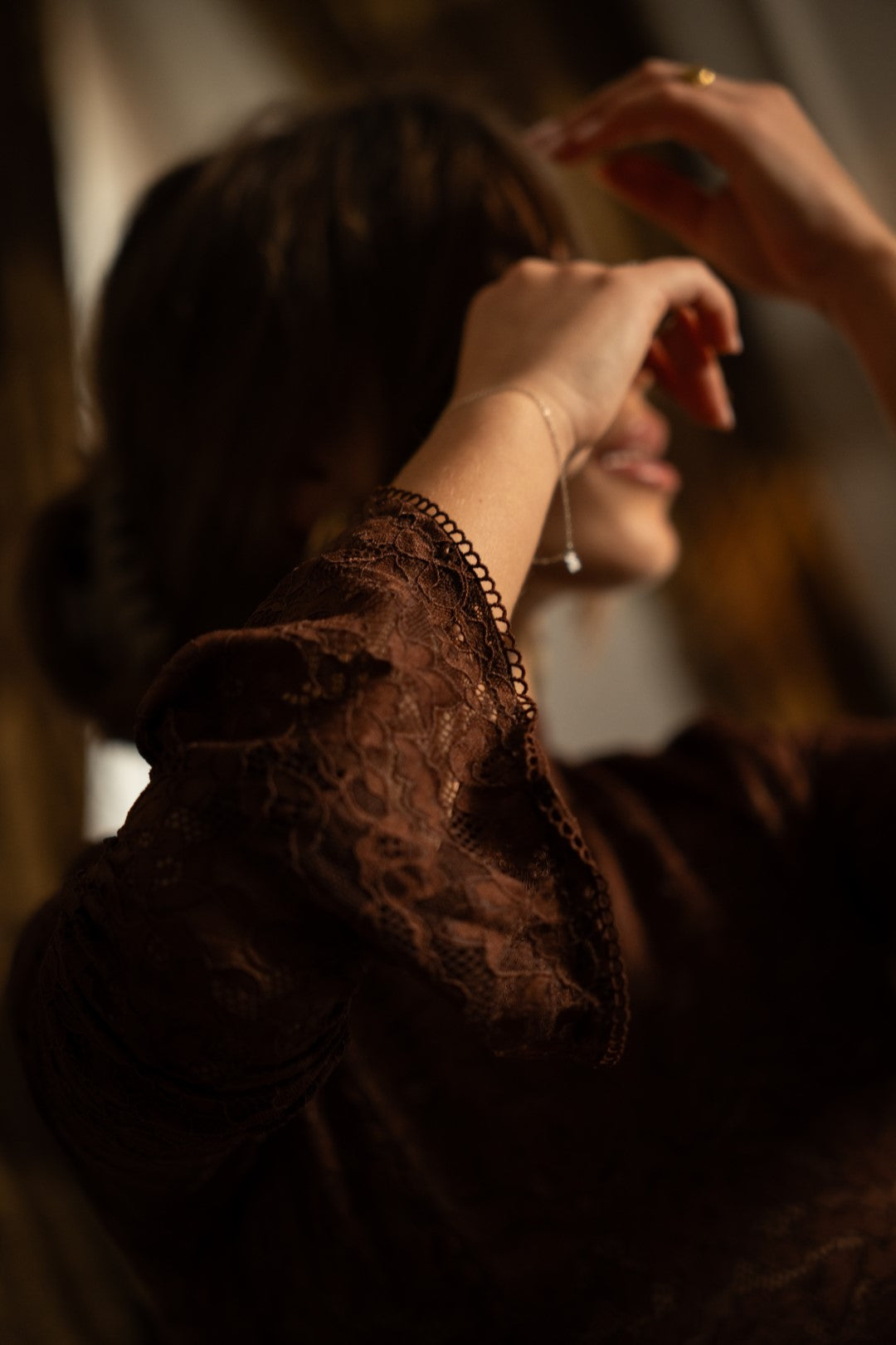 Brown Lace Midi Dress