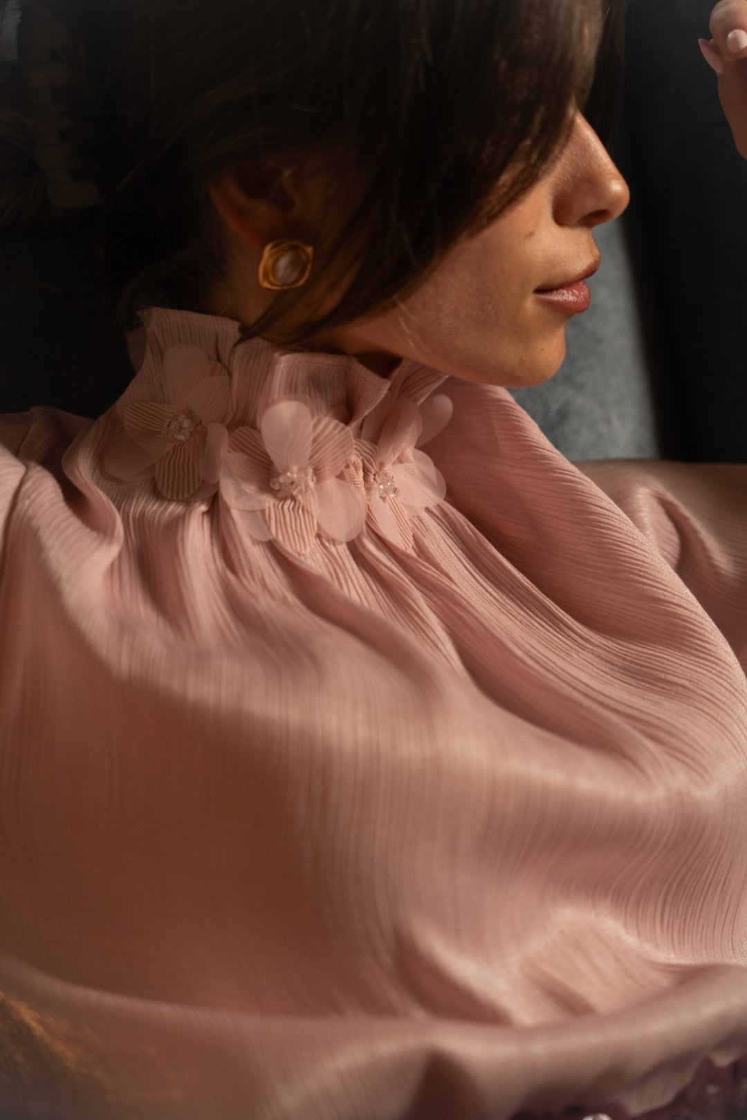 Blouse with Floral Detail, Old Rose