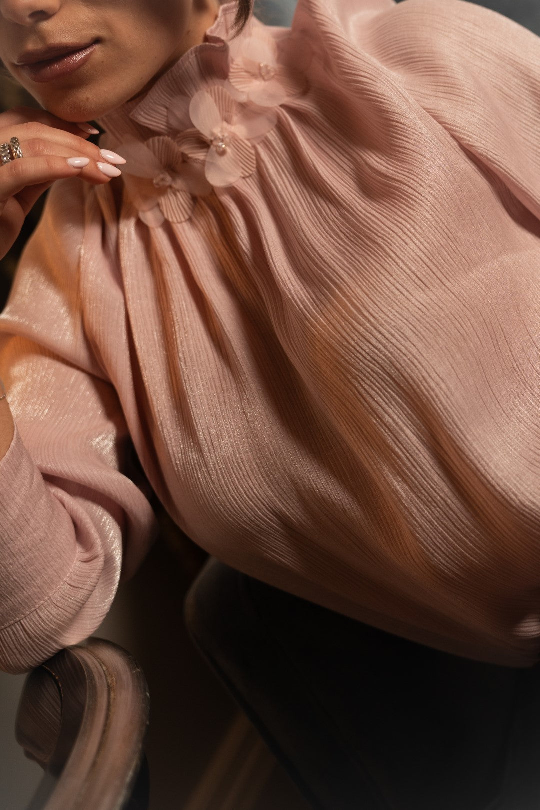 Blouse with Floral Detail, Old Rose