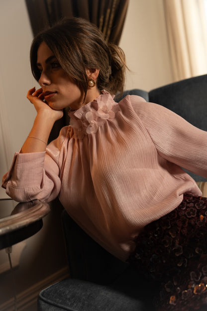 Blouse with Floral Detail, Old Rose