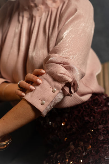 Blouse with Floral Detail, Old Rose