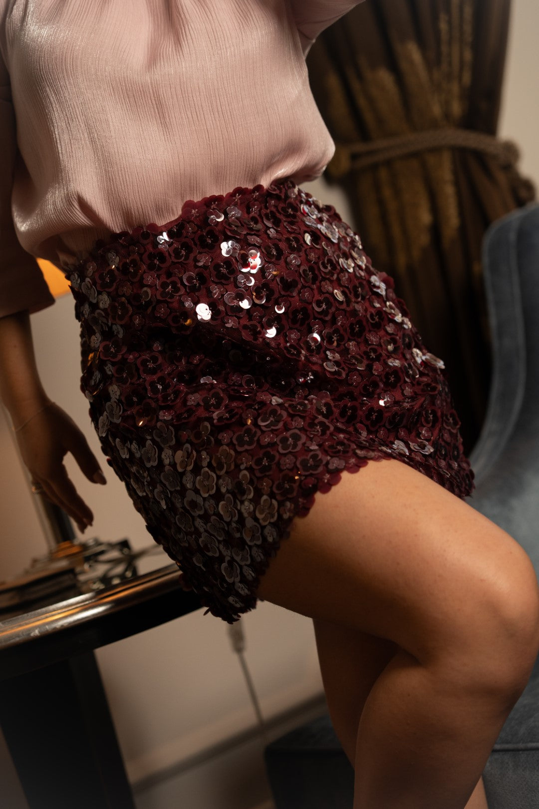 Bordeaux Sequin Skirt