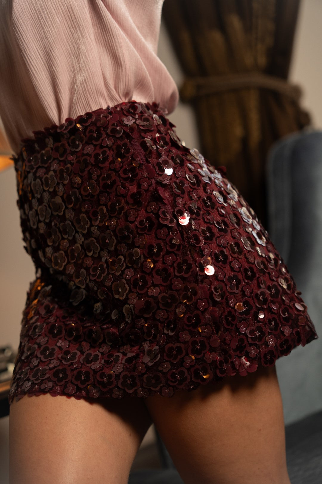 Bordeaux Sequin Skirt