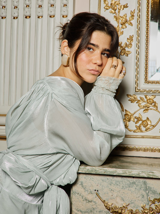 Vestido Oversize Detalhe Renda Verde Pastel