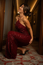 Vestido Comprido Pérolas Bordeaux