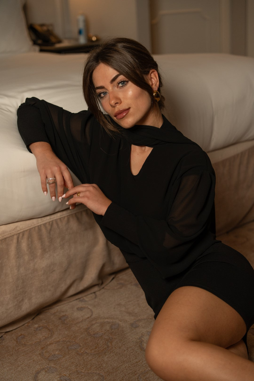 Vestido Costas Drapeadas Preto