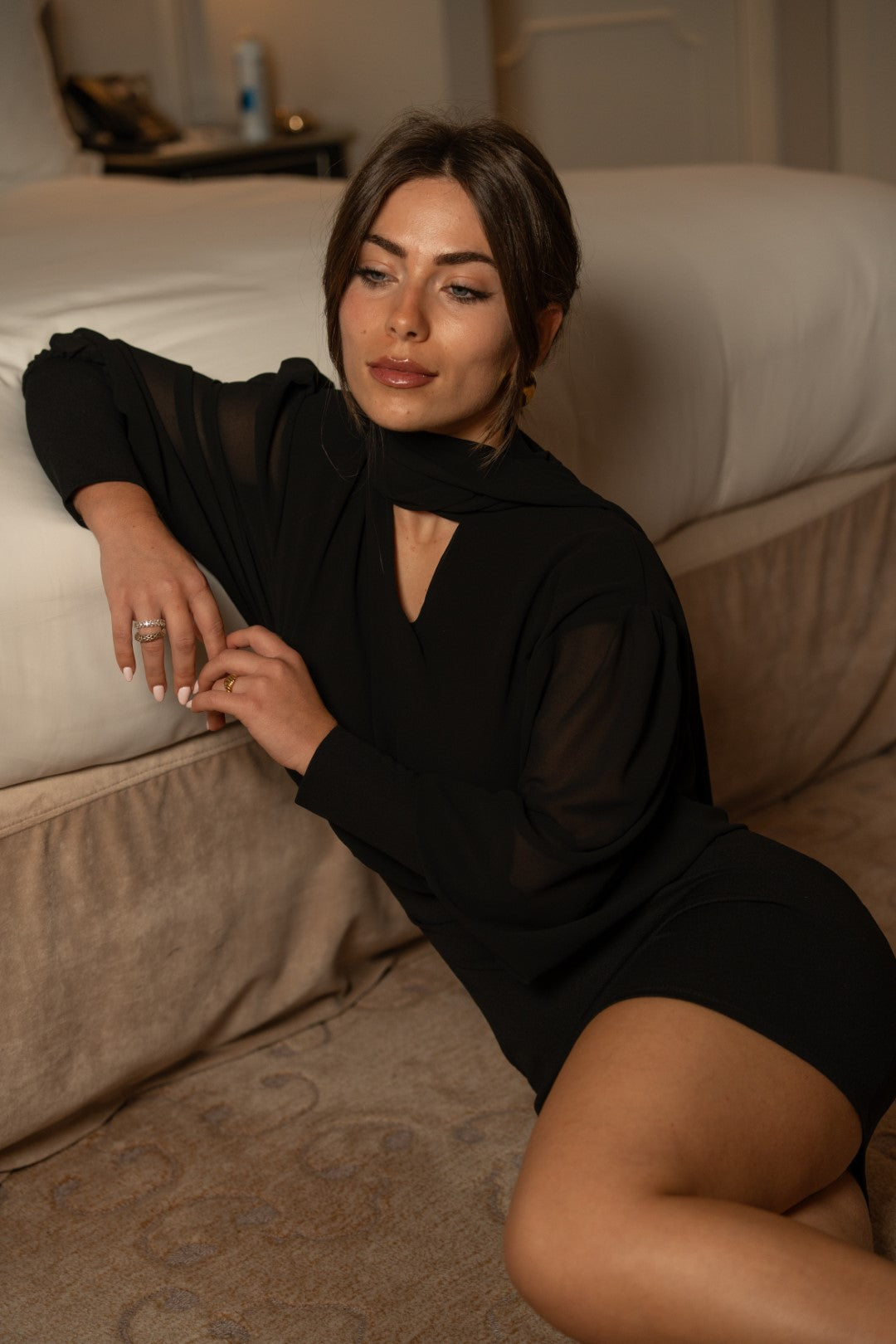 Vestido Costas Drapeadas Preto