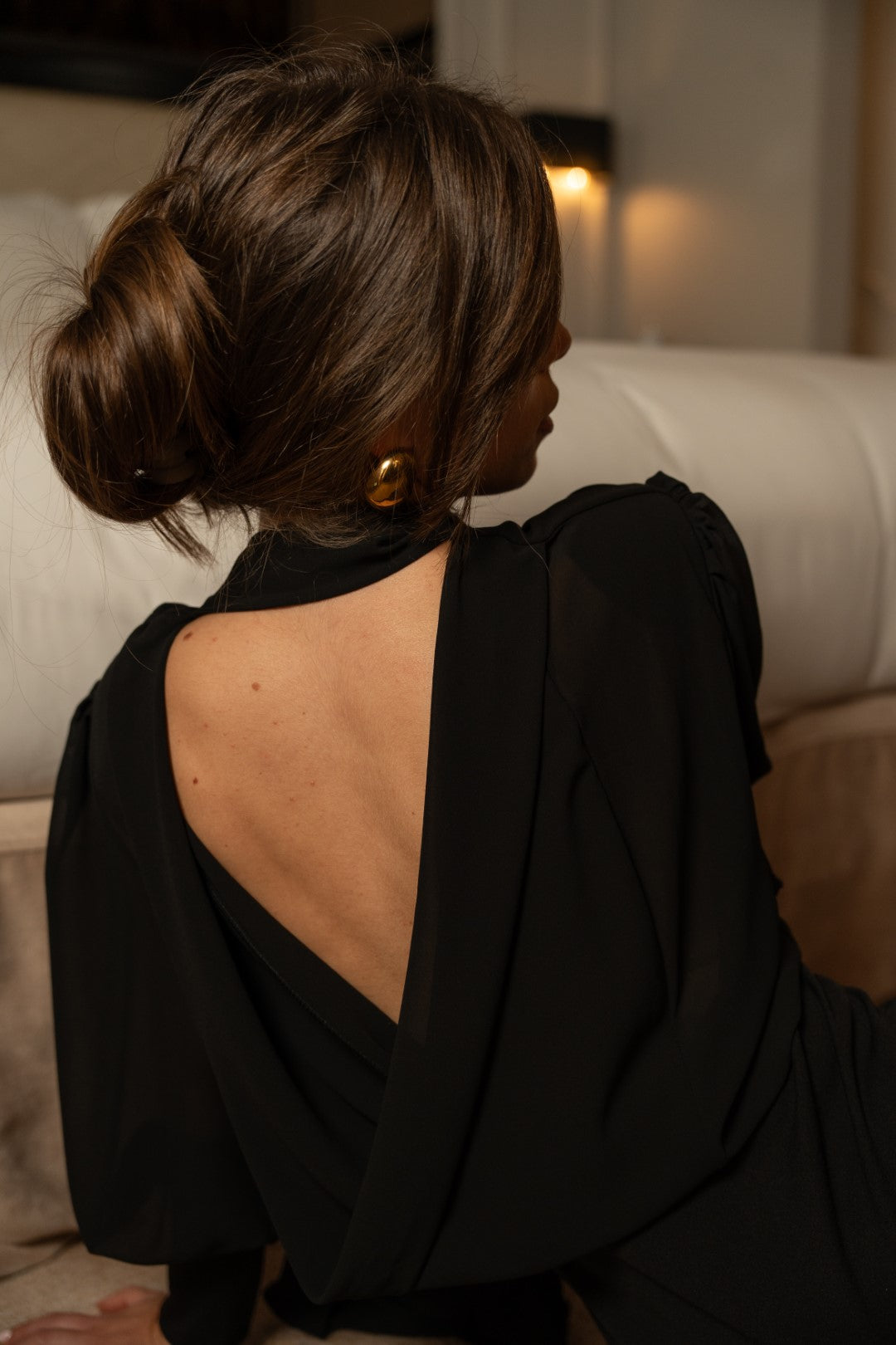 Vestido Costas Drapeadas Preto