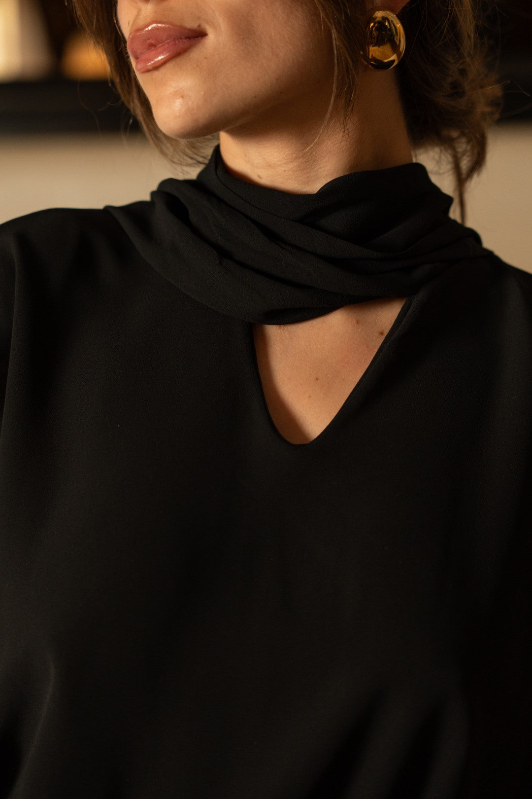 Vestido Costas Drapeadas Preto