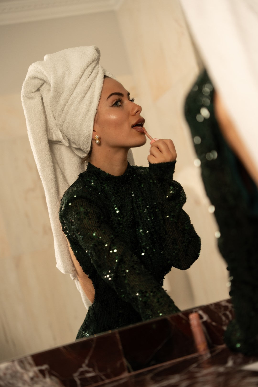 Robe courte verte à paillettes