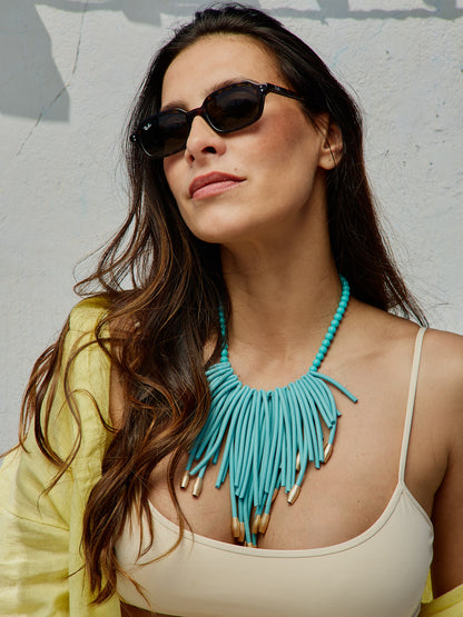 Colar Franjas Azul Turquesa