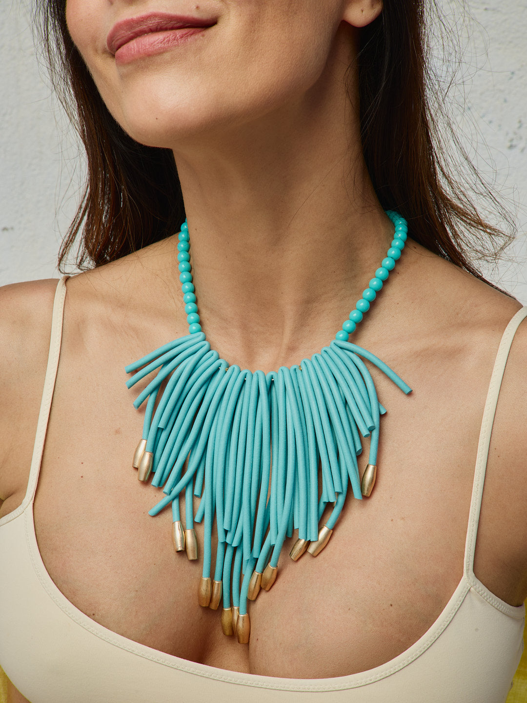 Colar Franjas Azul Turquesa