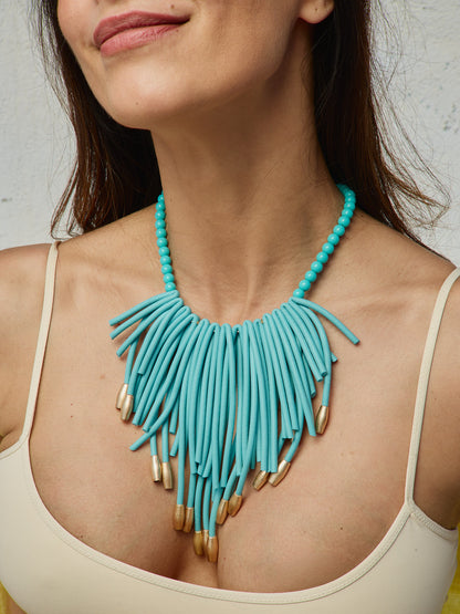 Colar Franjas Azul Turquesa