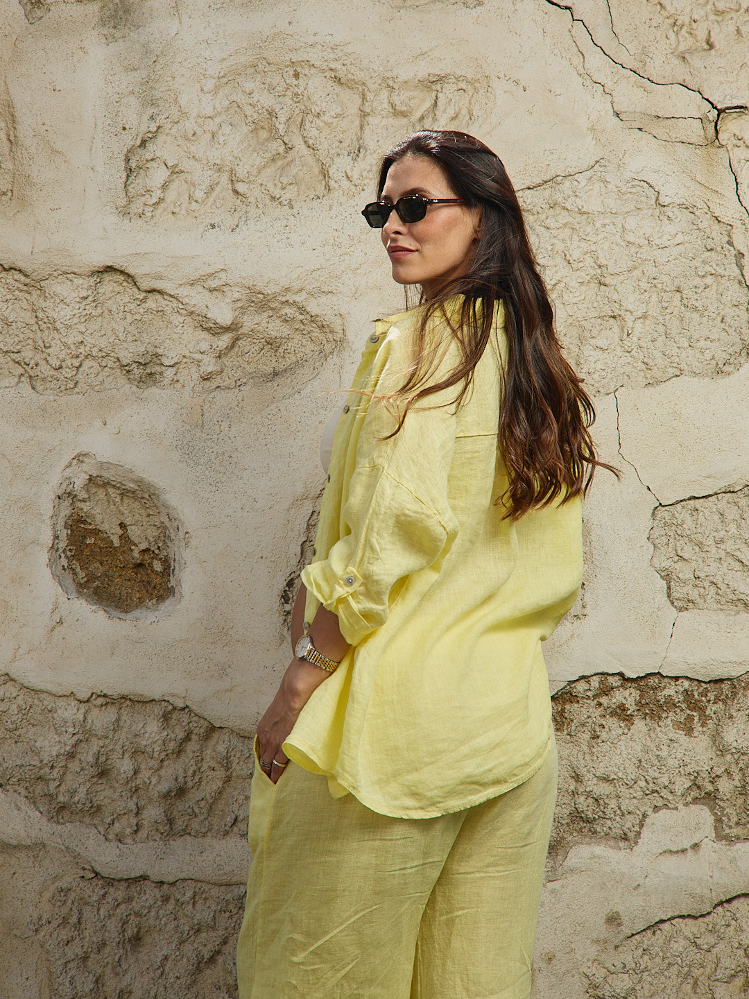 Ensemble chemise en lin jaune
