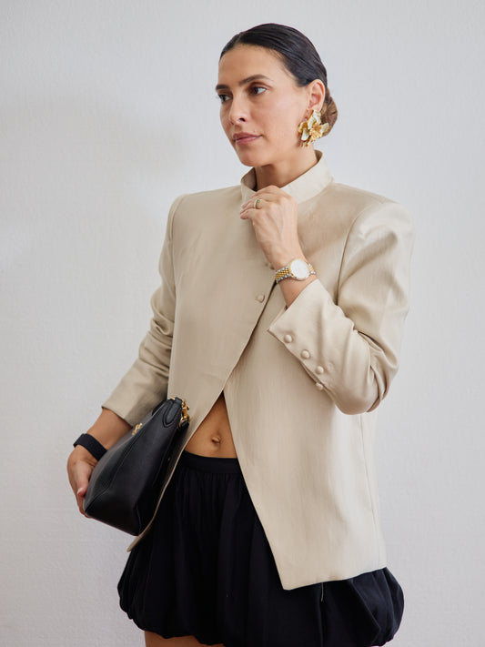 Blazer com folhos Bege