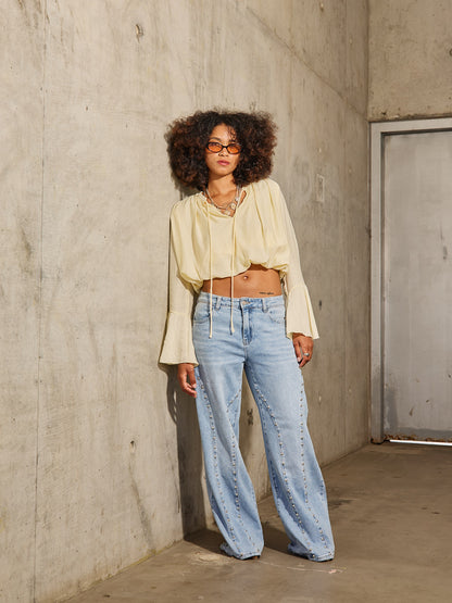 Light Denim Studded Pants