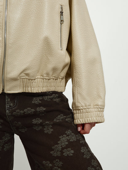 Veste en similicuir beige