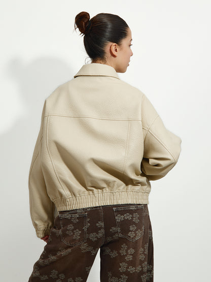 Veste en similicuir beige