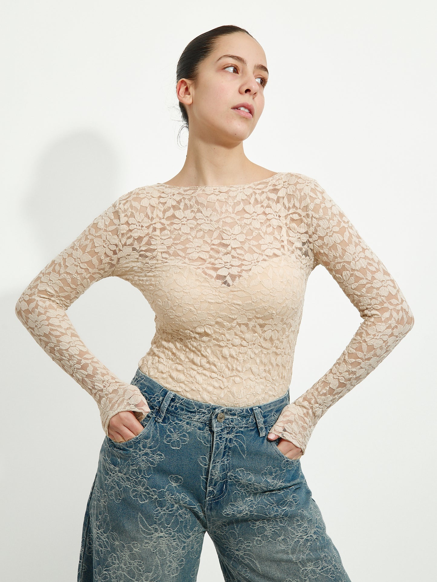 Nuisette en dentelle beige