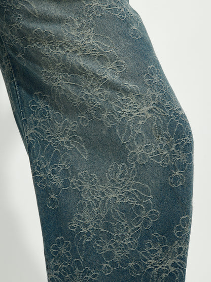 Jeans a palloncino con fiori cuciti