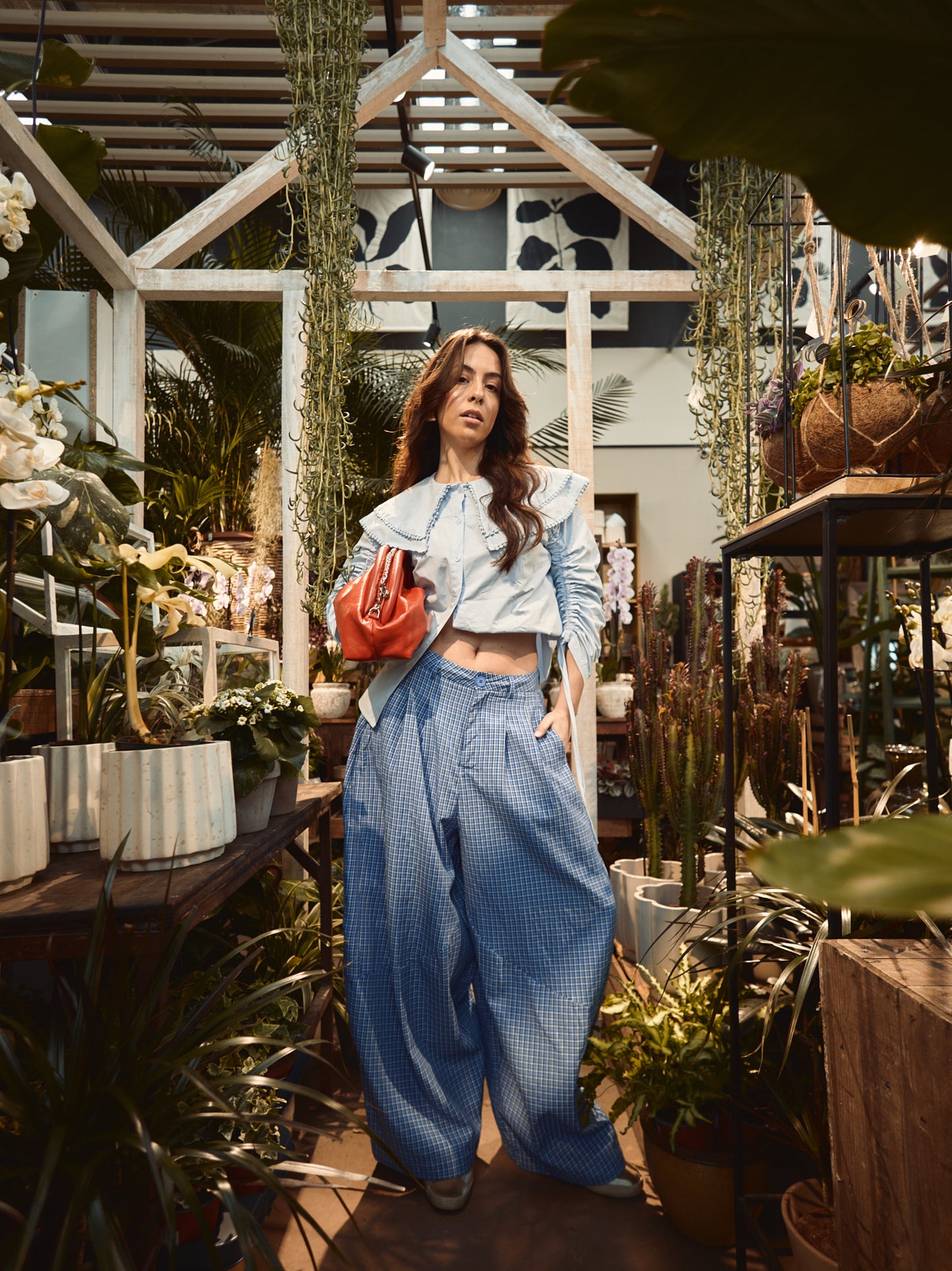 Pantaloni a palloncino a quadri blu