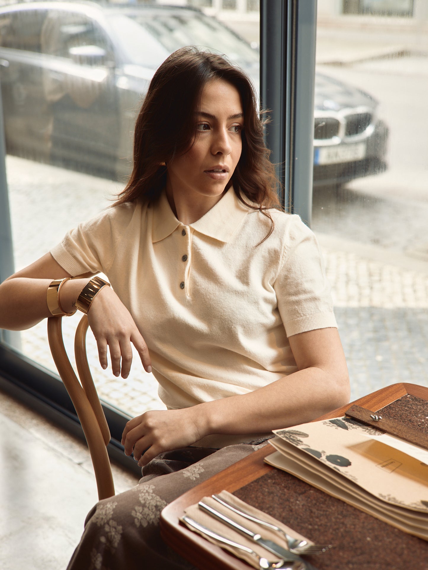 T-shirt Polo Malha Bege