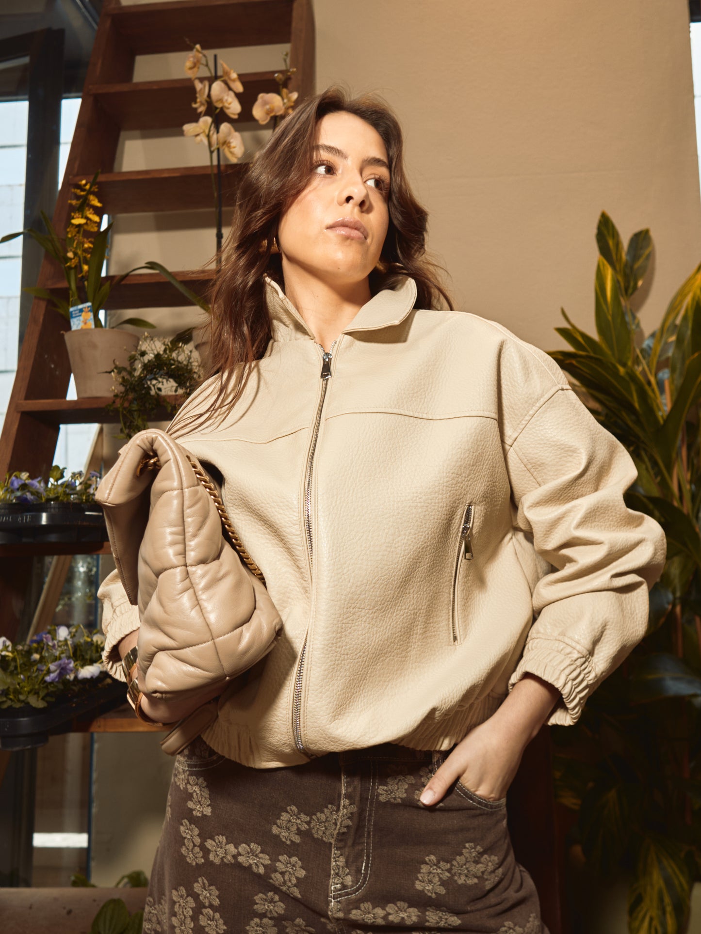 Veste en similicuir beige