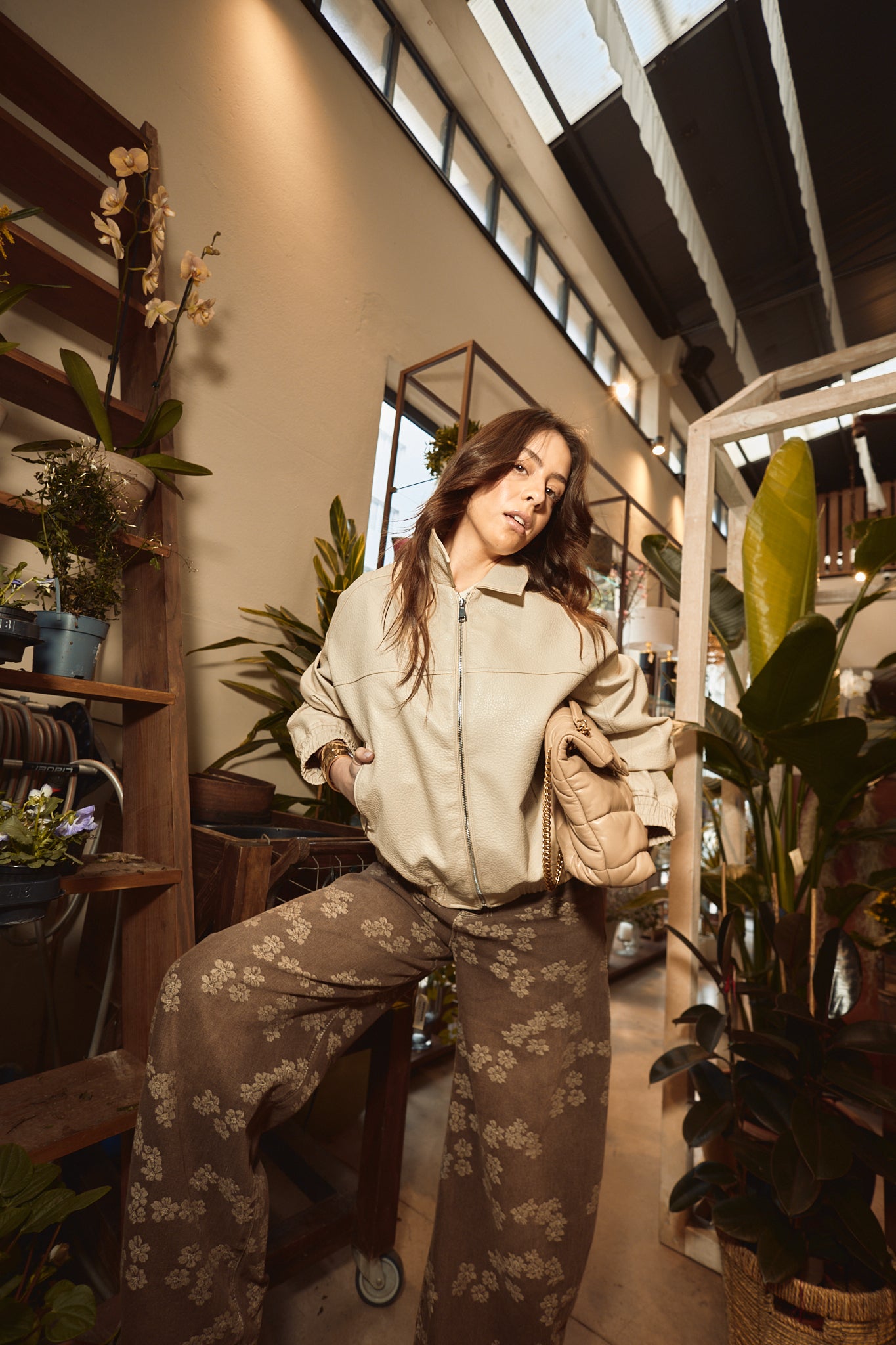 Veste en similicuir beige