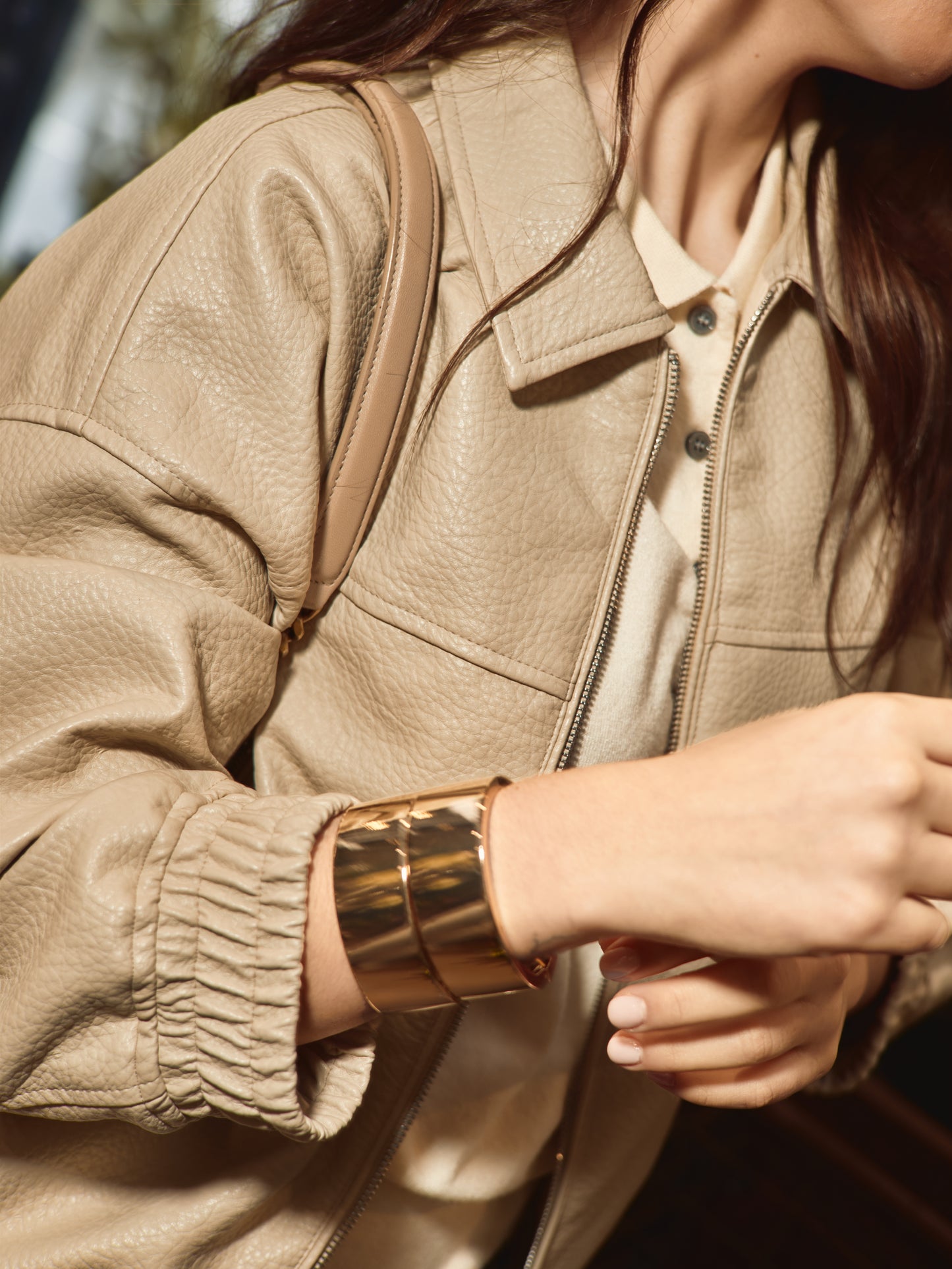 Veste en similicuir beige