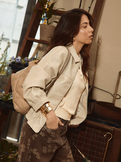 Veste en similicuir beige