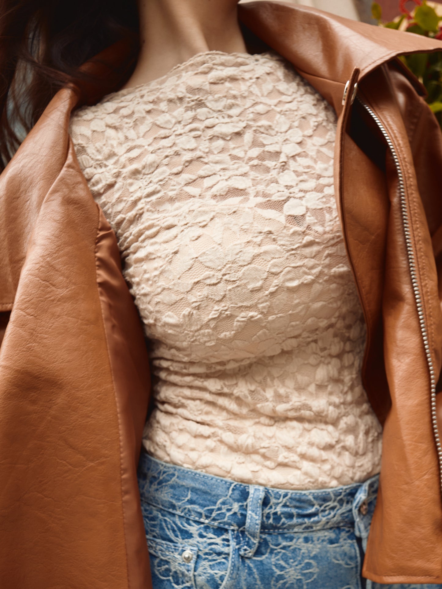 Nuisette en dentelle beige