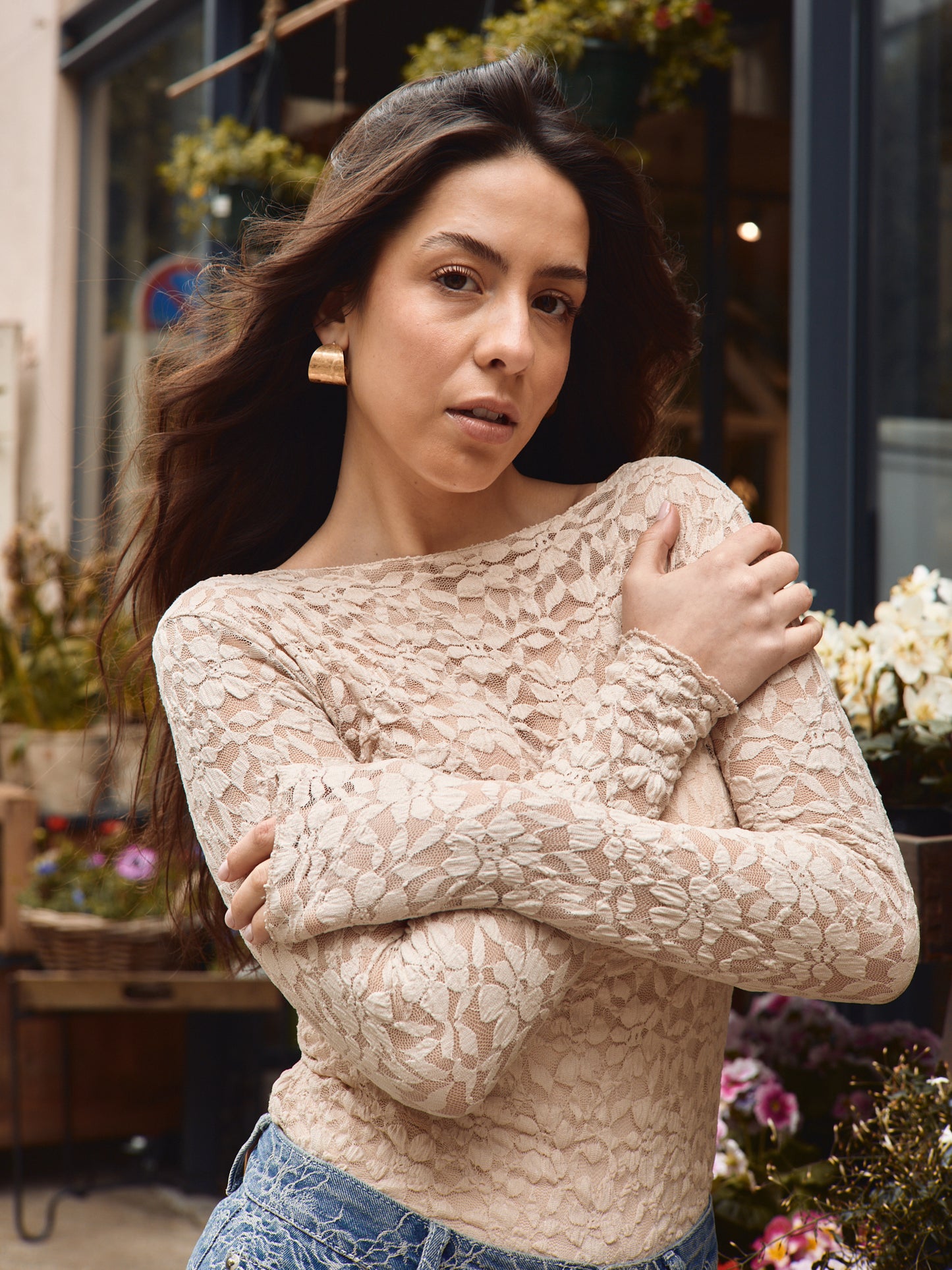 Nuisette en dentelle beige