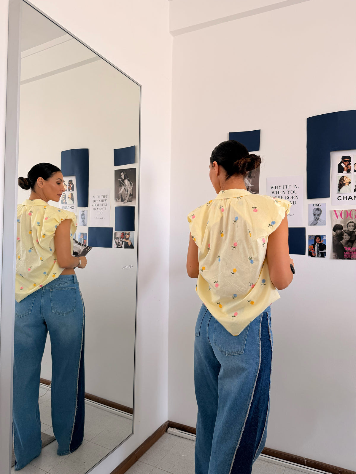 Camisa Yellow Butter Flores Costuradas