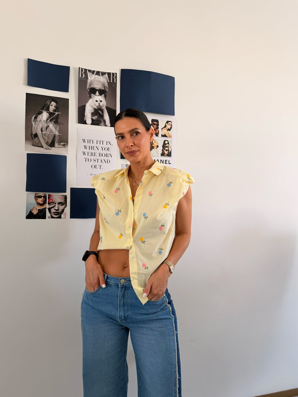 Camisa Yellow Butter Flores Costuradas