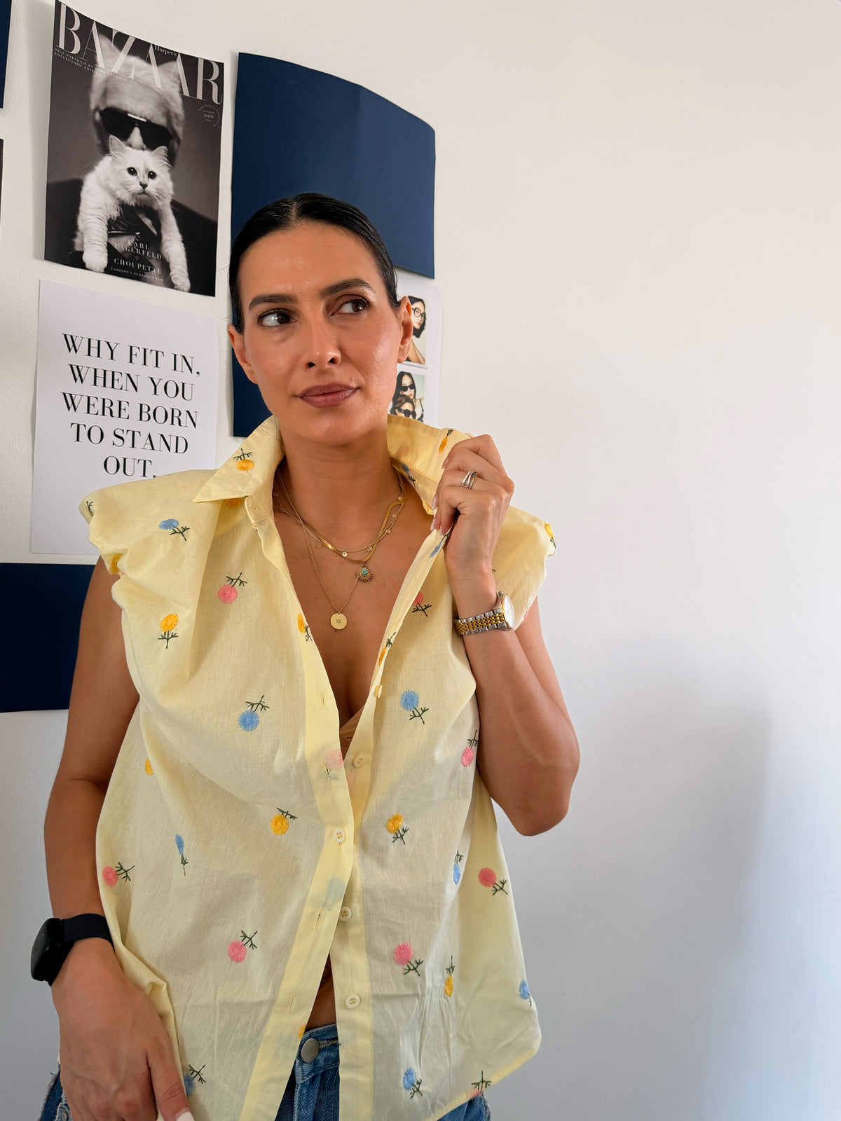 Camisa Yellow Butter Flores Costuradas