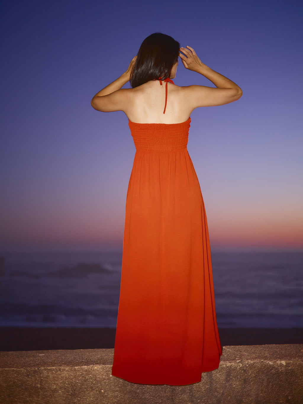 Vestido Decote Recortado Terracota