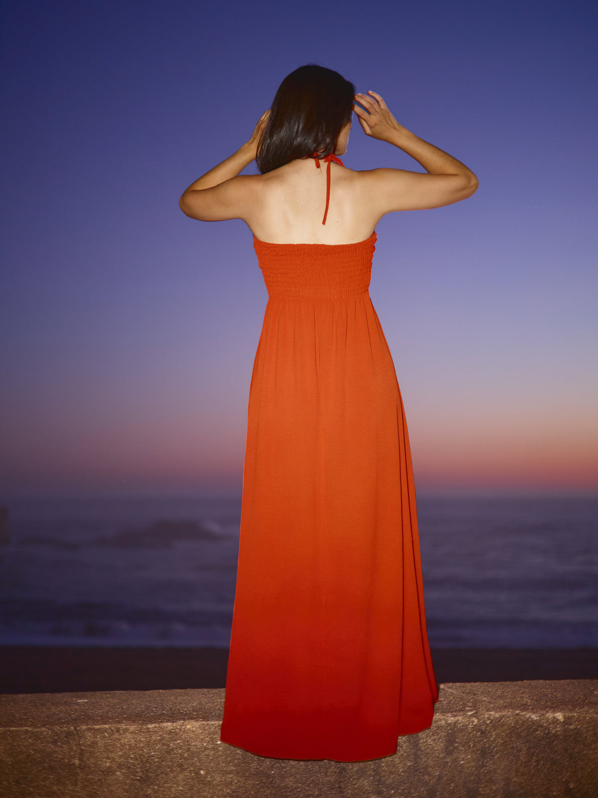 Vestido Decote Recortado Terracota