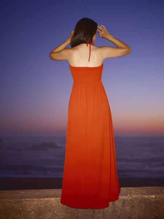 Vestido Decote Recortado Terracota