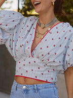 Blusa Manga Balão Morangos