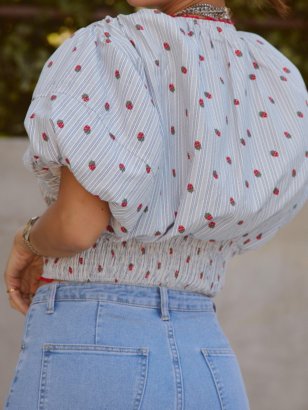 Blusa Manga Balão Morangos