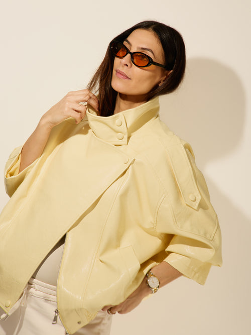 Oversized Kunstlederjacke, Gelb Butter