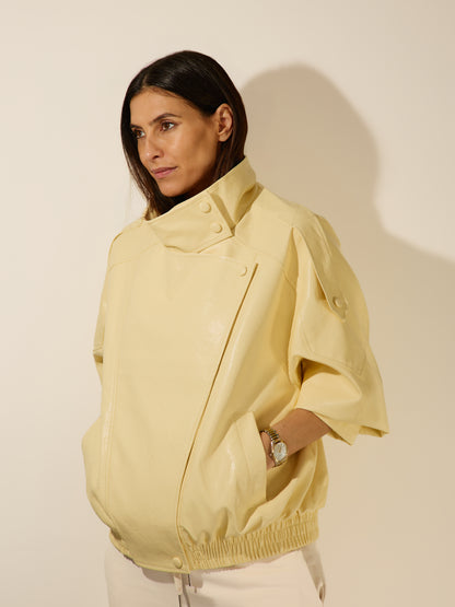 Oversize'owa kurtka ze sztucznej skóry, żółty maślany